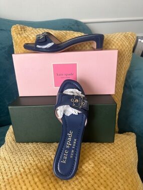 kate spade Navy Patent Buckle Slide Mules NWT